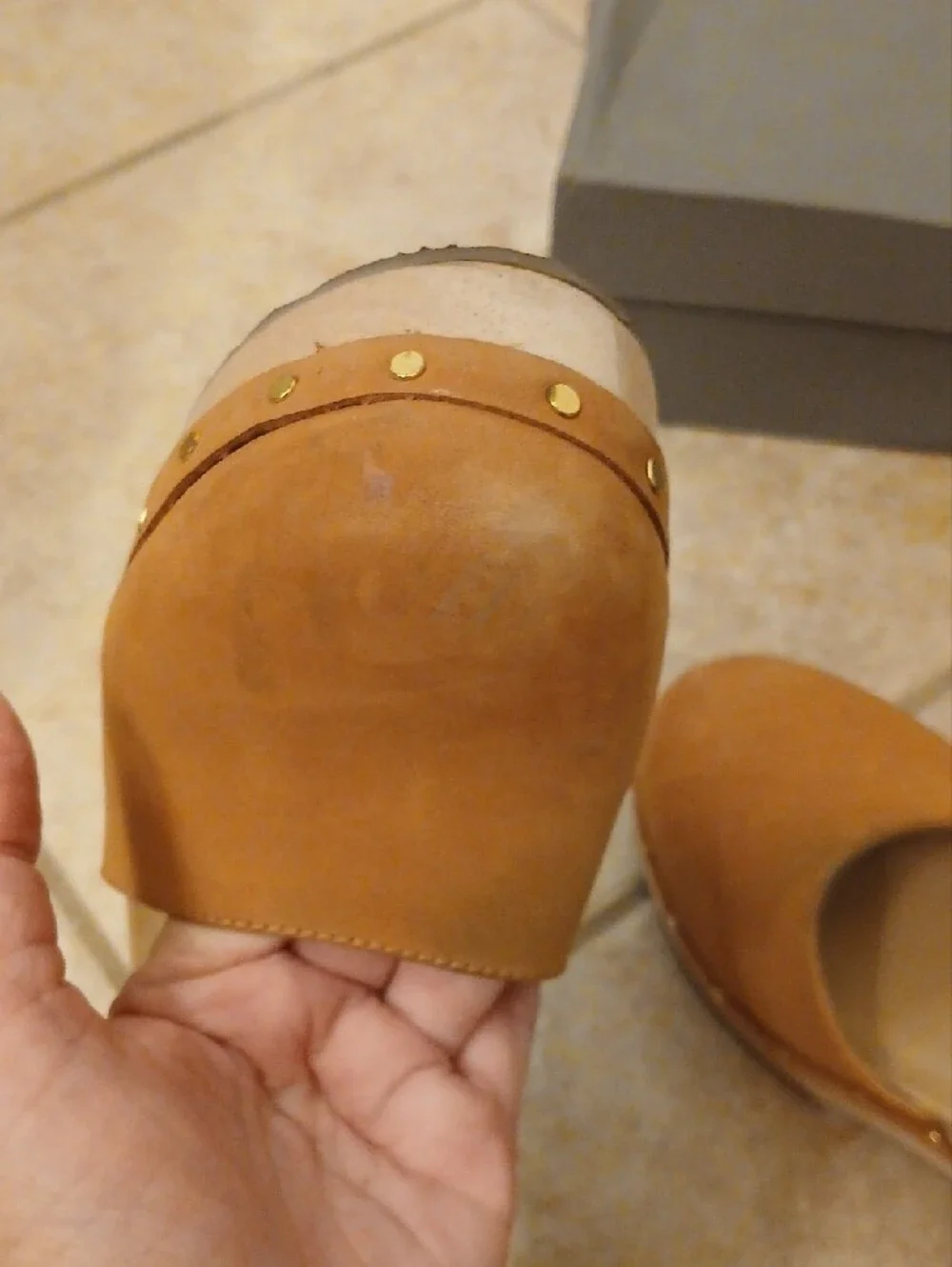 LOFT Cognac Leather Platform Clog Sandals with Ankle Strap